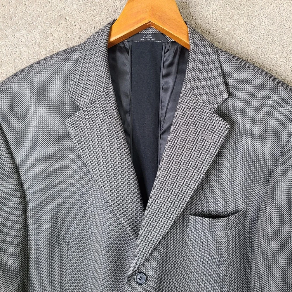 Haggar Jacket Mens 48R Gray Pattern Blazer Regular Fit Three Button Suit Coat‎